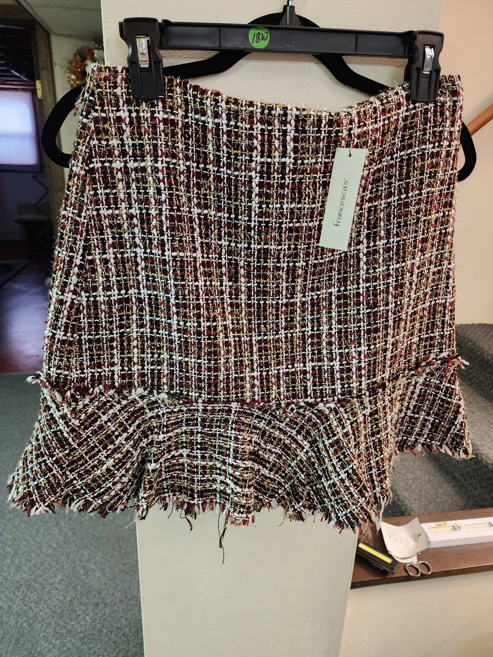 Francesca's Collections NWT Red Tweed Ruffle-Hem Mini Skirt